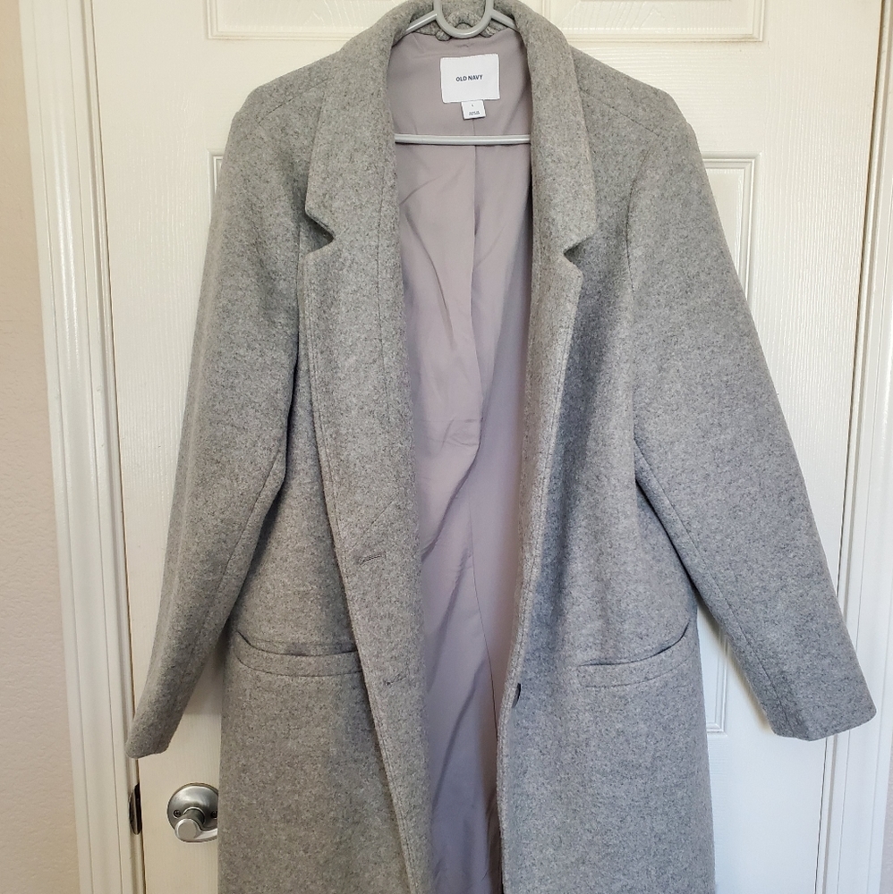 Old Navy Wool Trench Coat - Women's Large - Grey - NWOT